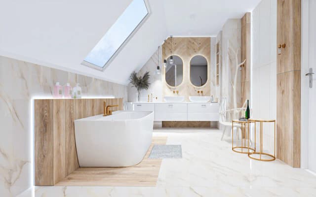 Jak urządzić łazienkę na poddaszu? Skosy, materiały i dekoracje.